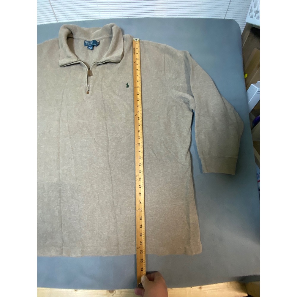 Polo Ralph Lauren Mens 4XB Big Tan Cotton Quarter Zip Pullover Vintage Sweater - Picture 3 of 8
